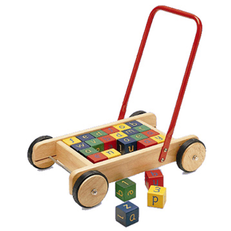 Wooden Baby Walker with 32 Colourful Building Blocks Tinkie Toys